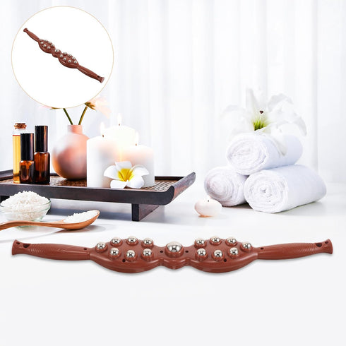 Massage Roller Tool with Metal Balls, Manual Back Massager for Neck and Shoulder Relaxation, Handheld Meridian Roller