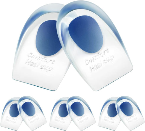 Gel Silicone Heel Cups - 3 Pair Heel Lifts for Achilles Tendonitis, Plantar Fasciitis, Sore Heel, Foot Pain Relief