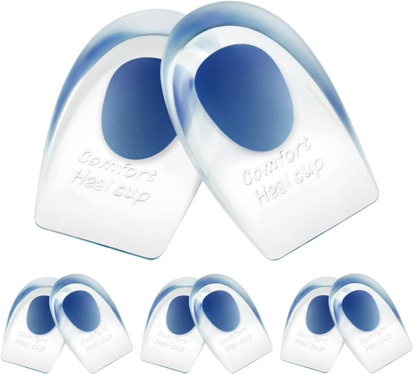 Gel Silicone Heel Cups - 3 Pair Heel Lifts for Achilles Tendonitis, Plantar Fasciitis, Sore Heel, Foot Pain Relief