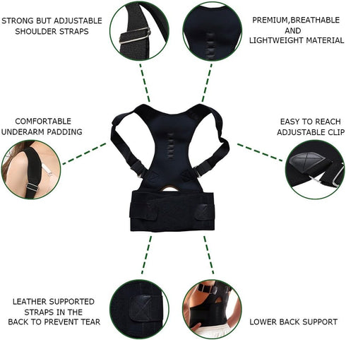 MOHUACHI Thoracic Back Brace Posture Corrector, Magnetic Lumbar Support Belt for Back Pain Relief, XX-Large, Black