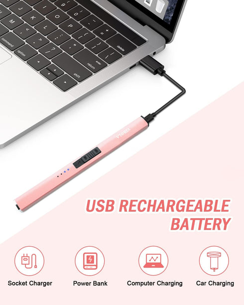 Rechargeable Electric Candle Lighter, Arc Plasma Flameless Windproof USB Lighter with Multi-Safety Protection (Rose