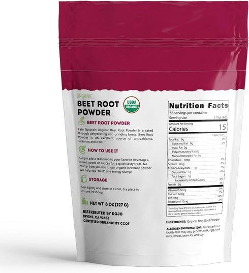 Kate Naturals Beet Root Powder for Baking, Cooking & Food Coloring | 8 oz, Organic Beet Juice Powder