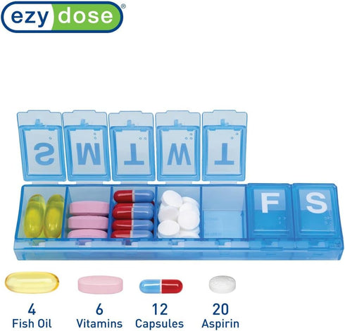 EZY DOSE Weekly Pill Case, 7-Day Medicine Planner, Large Locking Compartments, BPA Free