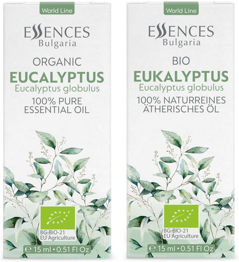 Essences Bulgaria Organic Eucalyptus Essential Oil 0.51 Fl Oz 15ml, 100% Pure Natural for Aromatherapy and Humidifier