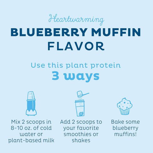 KOS Plant Based Protein Powder - Blueberry Muffin, Organic Pea Protein Superfood, Vegan Meal Replacement, 10 Servings