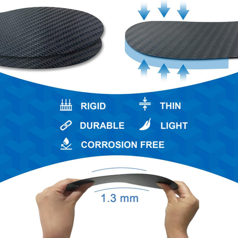 Carbon Fiber Insoles, Rigid Shoe Insert 1 Pair for Pain Relief & Injury, Turf Toe, Foot Fractures, Men's 9-9.5