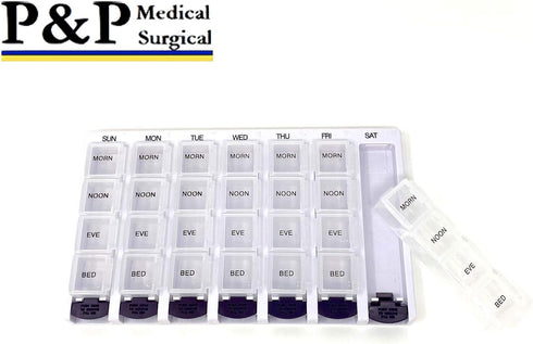 Weekly AM/PM Pill Box Organizer by P&P MEDICAL SURGICAL, Portable Travel Prescription & Medication Case (7-Day /