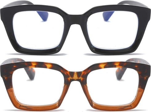 REAVEE 2 Pack Oprah Style Oversized Reading Glasses | Blue Light Blocking for Women and Men | Stylish Retro Square