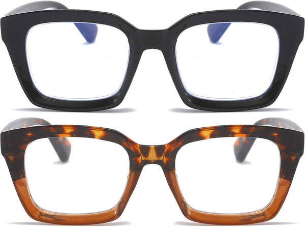REAVEE 2 Pack Oprah Style Oversized Reading Glasses | Blue Light Blocking for Women and Men | Stylish Retro Square