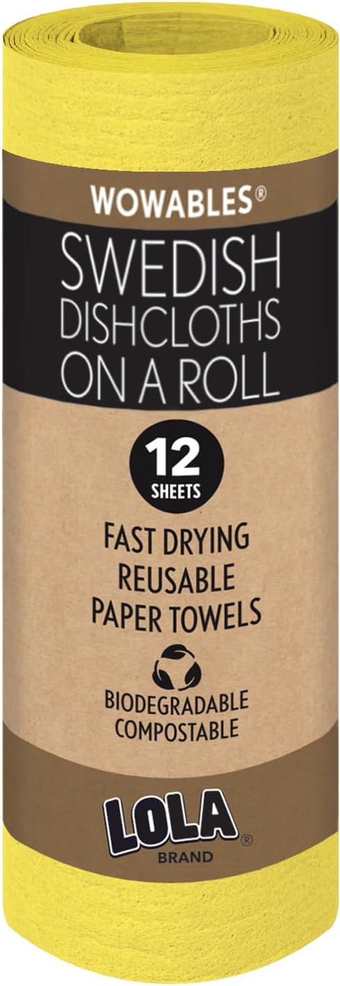 LOLA Swedish Dishcloths for Kitchen, 12 Pack, Ultra Absorbent Eco-Friendly Cleaning Cloths, 10.625" x 9.75"