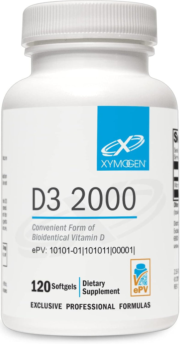 XYMOGEN D3 2000 - Bioavailable Vitamin D3 2000 IU - High Potency Supplement for Immune, Bone, and Heart Health