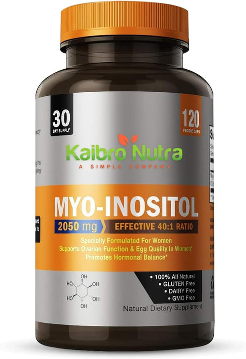 Kaibro Myo-Inositol Supplement, 2050mg, 120 Vegan Capsules, Myo-Inositol & D-Chiro Inositol 40:1 Ratio