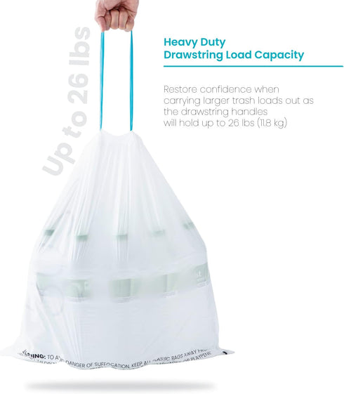 Home Zone Living 8 Gallon Kitchen Trash Bags, Drawstring Handles, Heavy Duty Custom Fit Design, 60 Count