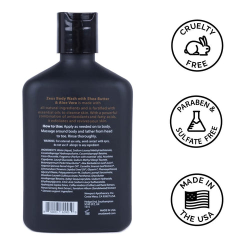 ZEUS Body Wash with Shea Butter & Aloe Vera for Men, All Natural Invigorating Skin Reviving Shower Wash