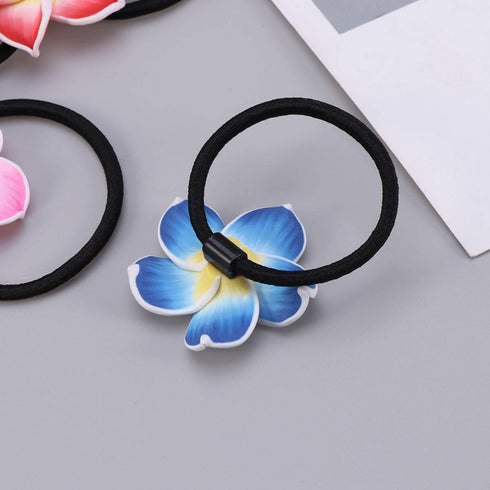ifundom Hawaiian Flower Hair Ties, 12PCS Plumeria Soft Ceramic Hair Rings for Women Girls
