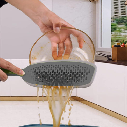 EZ Kitchen Dish Squeegee with Silicone Food Strainer, Non-Slip Scrapers for Pots, Pans, Bowls, Countertops (2-Pack,