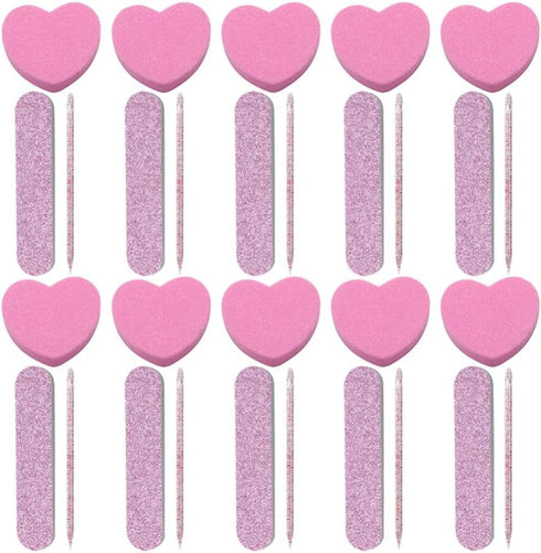 Ipetboom Nail Buffer Heart Shape, 20 Sets Nail File Strips & Mini Buffer Kit for DIY Nail Care