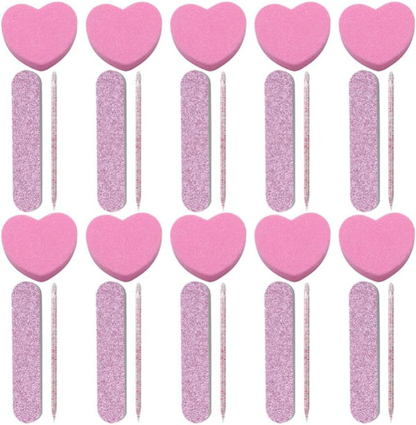 Ipetboom Nail Buffer Heart Shape, 20 Sets Nail File Strips & Mini Buffer Kit for DIY Nail Care