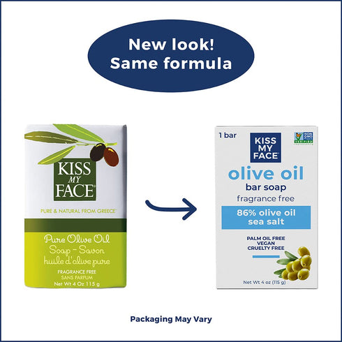 Kiss My Face Moisturizing Bar Soap for All Skin Types, Pure Olive Oil, 4 oz.