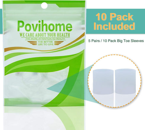 Povihome 10 Pack Big Toe Sleeves, Gel Toe Protectors and Caps for Stubbed Toes, Crossing Toes, Corns