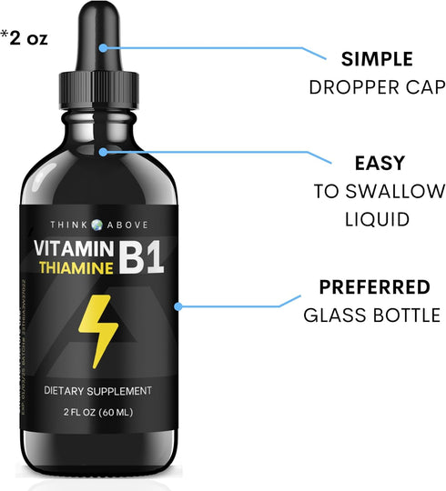 Vitamin B1 Thiamine Mononitrate, Liquid Drops Supplement, 2 oz