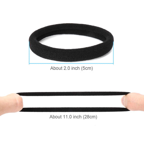 Qarwayoc 50PCS Black Hair Ties, Cotton Seamless Elastic Ponytail Holders, 2 Inch Diameter, No Damage for Thick Hair