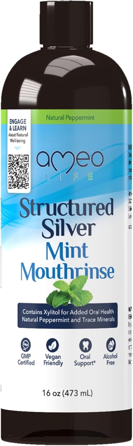 Structured Colloidal Silver Mouthwash, Mint Flavor, All Natural with 10ppm Structured Silver for Bad Breath, 16 oz