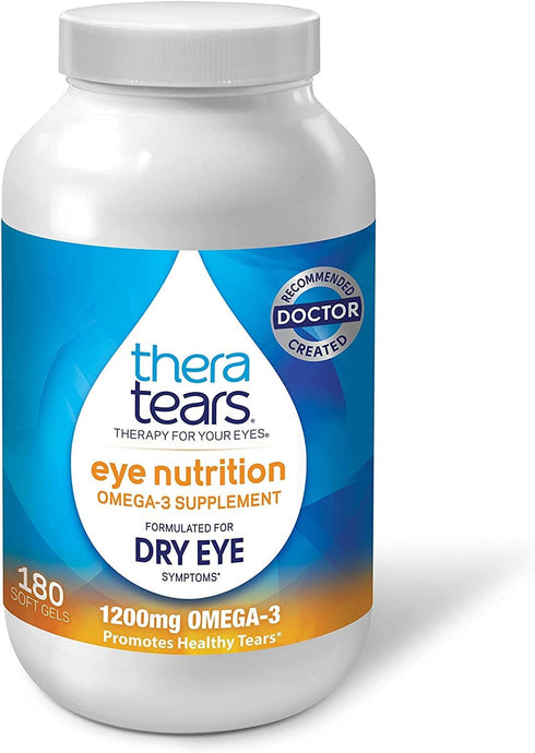 TheraTears Omega 3 Supplement for Eye Care, 1200mg Fish Oil, Organic Flaxseed Oil with Vitamin E, 180 Count