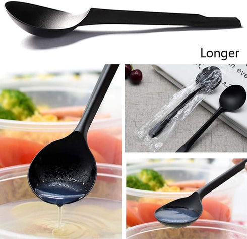 150 Pack Large Disposable Plastic Spoons, Heavy Weight Individual Wrapped Teaspoons for Soup Dessert Ice Cream (Black,