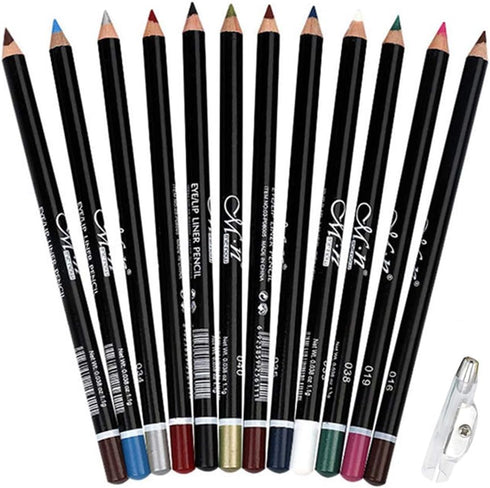 12Pcs Lot Set - 12 Colors Waterproof Eyeliner Pencil with Sharpener