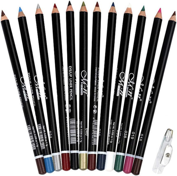 12Pcs Lot Set - 12 Colors Waterproof Eyeliner Pencil with Sharpener