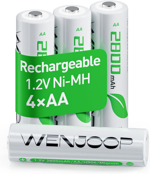 WENJOOP Rechargeable AA Batteries, 2800mAh High Capacity, NiMH AA Rechargeable Batteries 4Pack Long