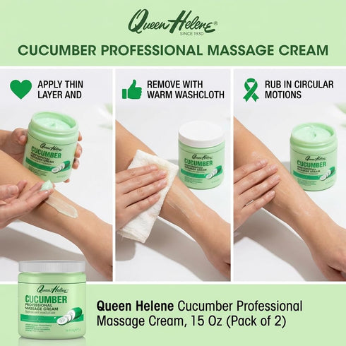 Queen Helene 15 oz Cucumber Professional Massage Cream Cooling Hydration That Refreshes, Softens & Revives Skin | Jar