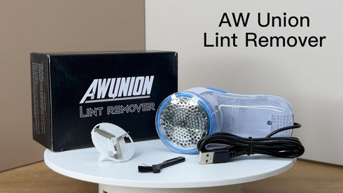 Fabric Shaver Lint Remover, AW union USB Powered Lint Shaver with 70" Cord and 2 Replacement Blades - Blue