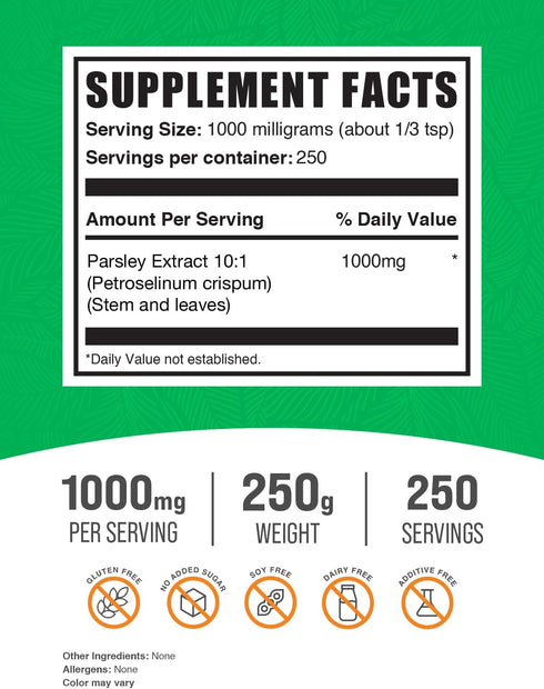 BulkSupplements.com Parsley Extract Powder - Parsley Supplement, Antioxidant Source, Parsley Powder - Gluten Free, 1000mg per Serving, 250g (8.8 oz) (Pack of 1)
