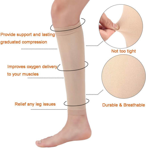 Halsy Women's Footless Compression Socks, 2 Pairs, Medical Calf Sleeve for Swelling, Varicose Veins, Edema