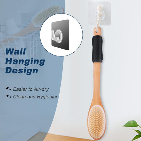 KIPRITII Ergonomically Back Scrubber for Shower, Double-Sided Long Handle Wet & Dry Brush for Cellulite and Lymphatic