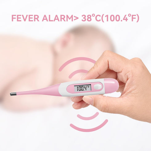 Clinical Digital Thermometer for Adults and Babies, Oral, Armpit, Rectal, Fever Alarm, Flexible Tip