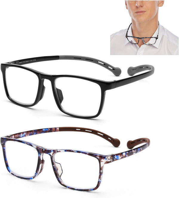 AQWANO 2 Pack Flexible TR90 Reading Glasses for Women Men, Ultra-light Sports Style Readers, Blue Light Block