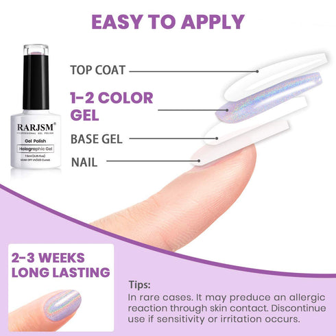 RARJSM Holographic Nail Polish, Violet Purple Gel Polish, Shimmers for Nail Salon, UV LED Lamp Cured, Spring Summer
