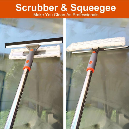 2 in 1 Window Squeegee & Washable Duster, Long Sturdy Handle Home Cleaning Kit for High Glass Windows