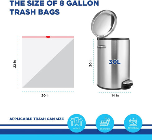TPPlastic 8 Gallon Trash Bags Drawstring, Unscented, 200 Count - Small Trash Can Bags, 7-8 Gallon Garbage Bags for Kitchen by TP PLastic