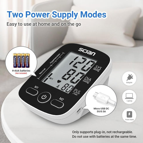 Scian Blood Pressure Monitor: Automatic Upper Arm Cuff for Home Use with Large LCD Display and 180 Memory (Black)