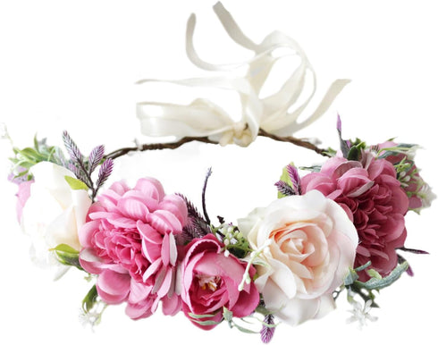 Vivivalue Women Flower Crown, Girl Flower Headband, Floral Headpiece Halo for Wedding Party Photos