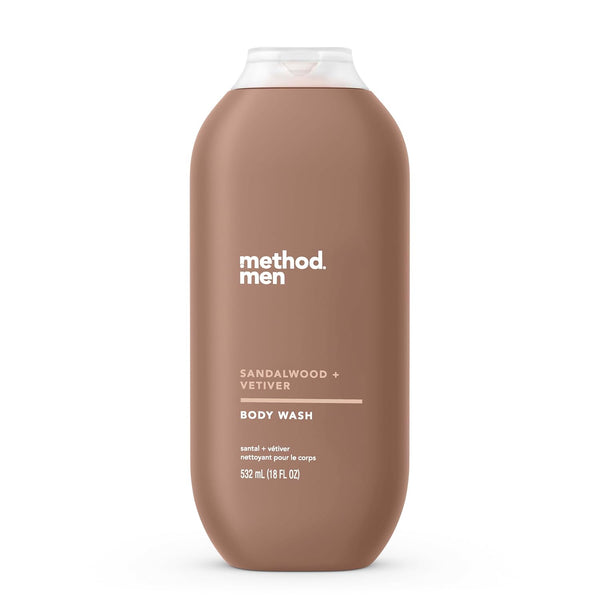 Method Men Body Wash, Sandalwood + Vetiver, 18 fl oz, Paraben and Phthalate Free (Pack of 1)