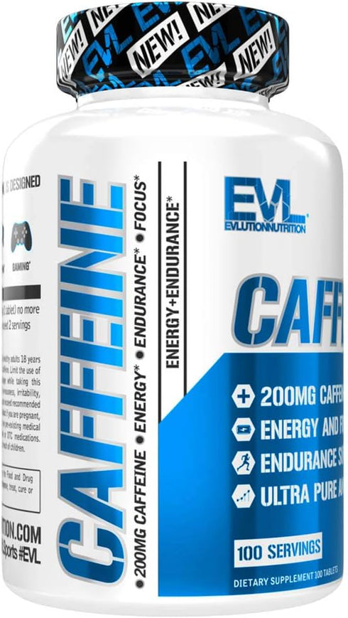 Evlution Nutrition Caffeine Tablets - 100ct Supplement for Men & Women to Boost Energy, Focus & Alertness