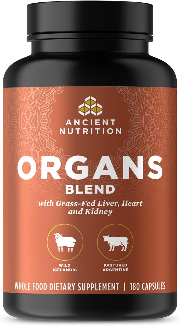 Ancient Nutrition Organ Supplements, Grass-Fed Wild Organ Complex Capsules, 180 Ct for Liver, Heart, Kidney Support