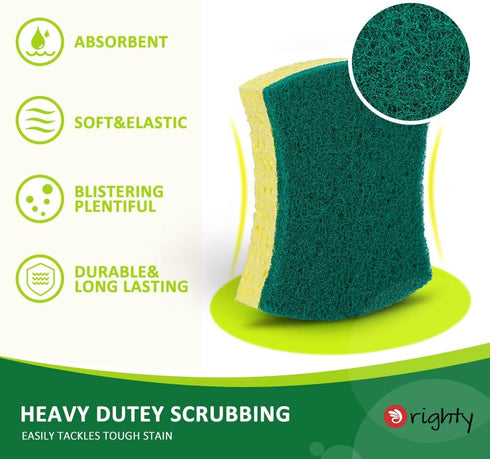 ORIGHTY Heavy Duty Cellulose Scrub Sponges - 24 Count, Powerful Scrubbing & Cleaning for Dishes and Kitchen