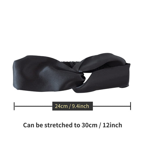 ZIMASILK 100% Mulberry Silk Headband, Elastic Twisted Hair Wrap Accessory for Women (Black)