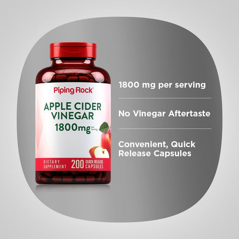 Piping Rock Apple Cider Vinegar Capsules 1800 mg | 200 Pills | Potent ACV Supplement | Non-GMO, Gluten Free